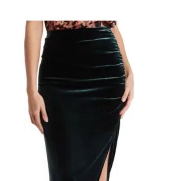 Veronica Beard Herst Satin Velvet Midi Skirt Emerald 2 NWT $548 - Picture 6 of 9